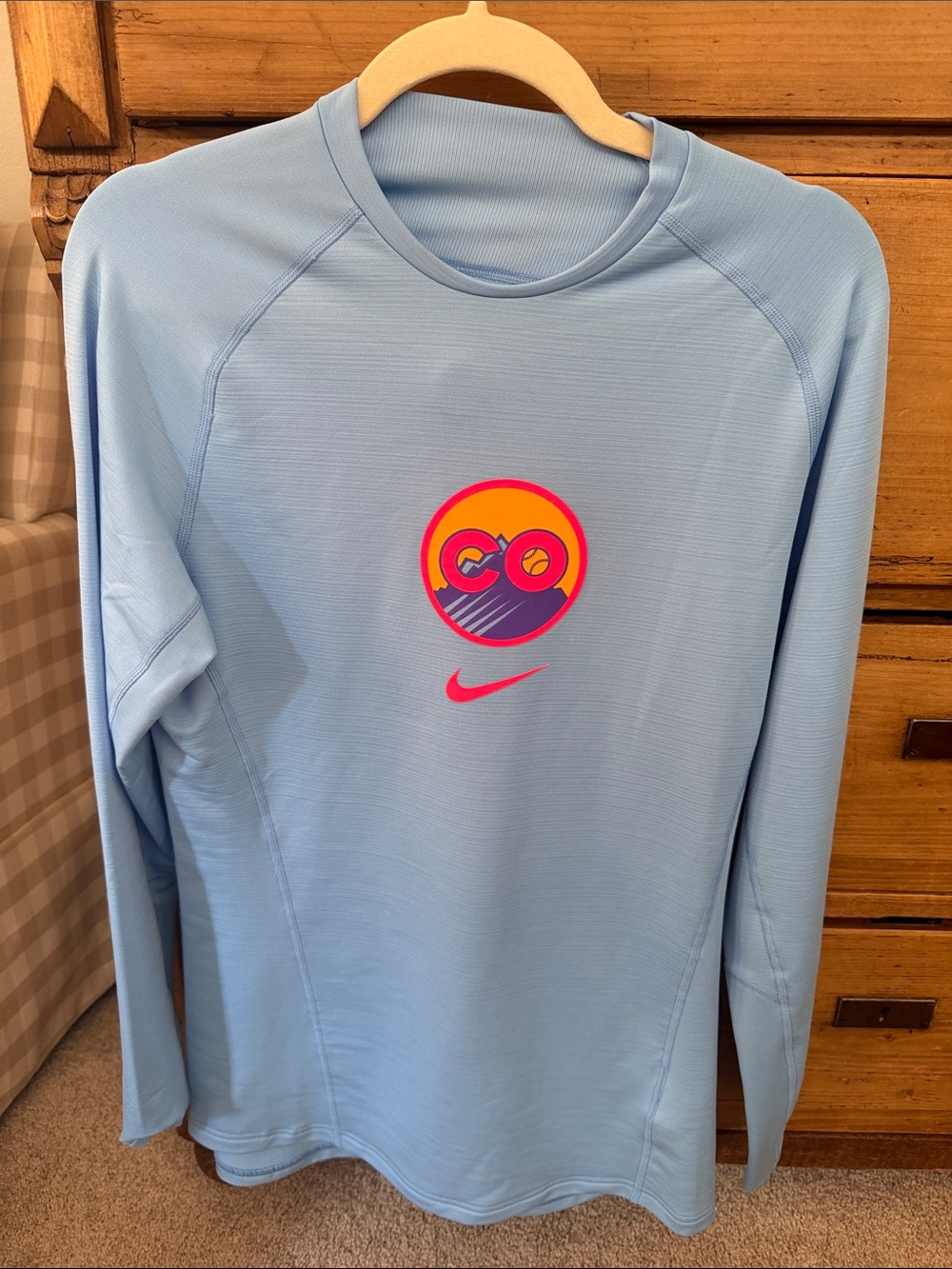 Nike MLB Colorado Rockies Light Blue Long-Sleeve Performance Shirt